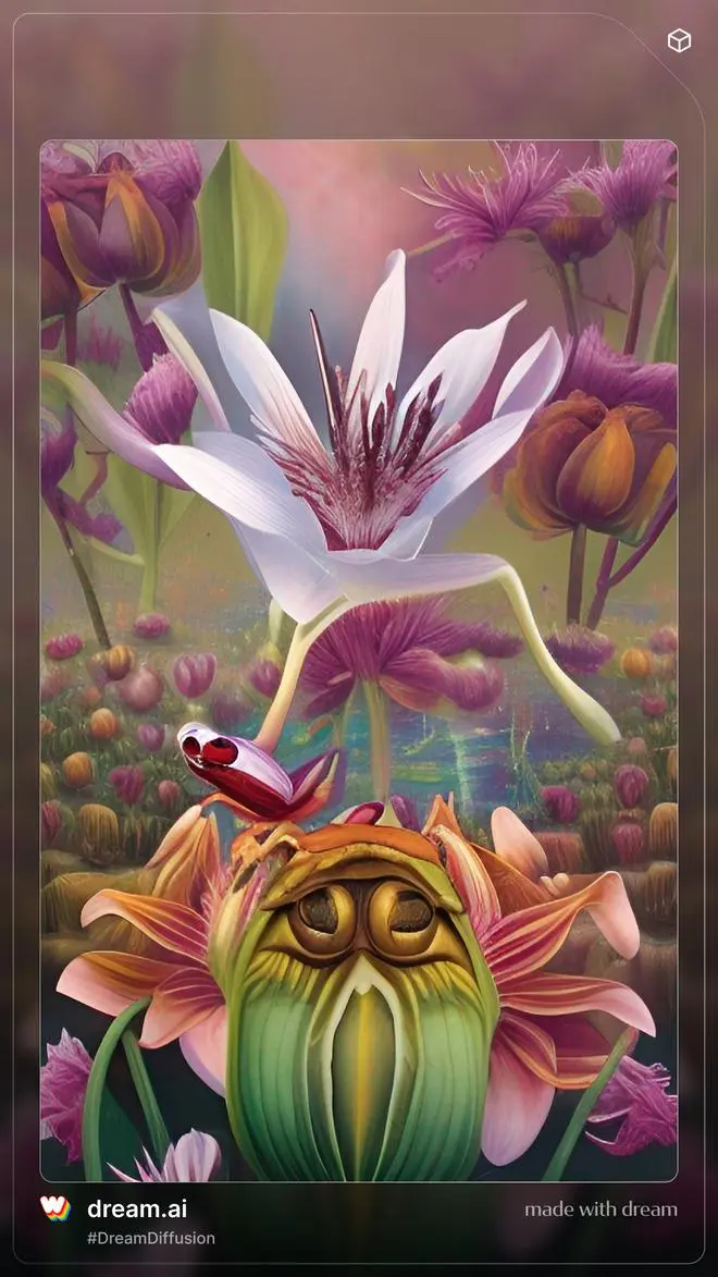 AI art generated on Dream with the prompt ‘A pond filled with blooming lilies and some frogs’ AI art generated on Dream with the prompt ‘A pond filled with blooming lilies and some frogs’