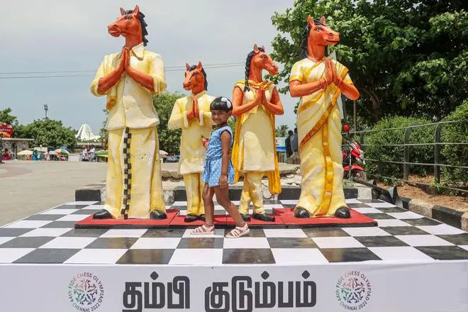 Chess Olympiad mascot Thambi family displayed ahead of 44th World Chess Olympiad to be held from July 28th to August 10th at Mahabalipuram, near Marina beach in Chennai, Tuesday, July 26, 2022. (PTI) Chess Olympiad mascot Thambi family displayed ahead of 44th World Chess Olympiad to be held from July 28th to August 10th at Mahabalipuram, near Marina beach in Chennai, Tuesday, July 26, 2022. (PTI)