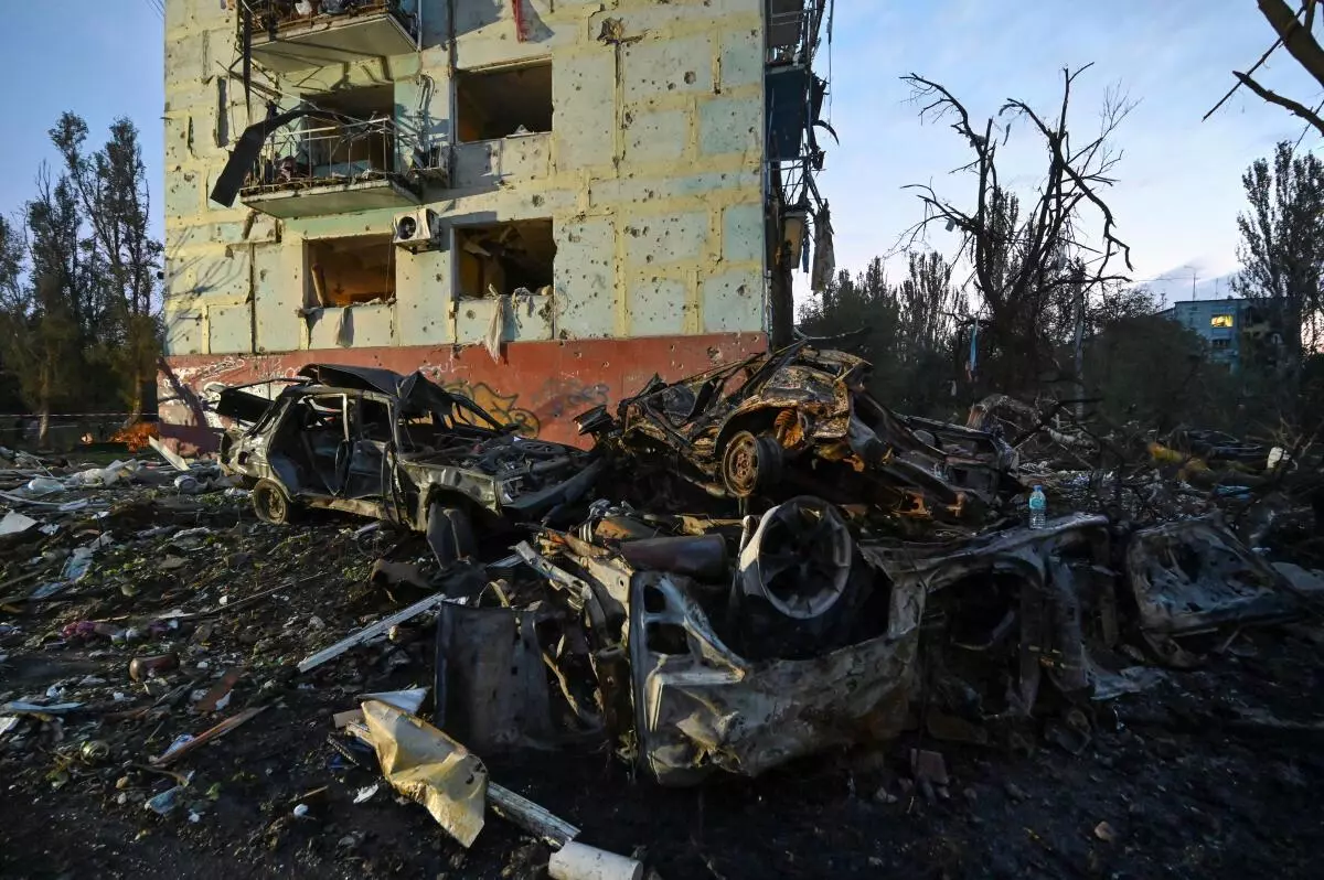 A view shows a residential building heavily damaged by a Russian missile strike, amid Russia’s attack on Ukraine, in Zaporizhzhia, Ukraine October 9, 2022. REUTERS