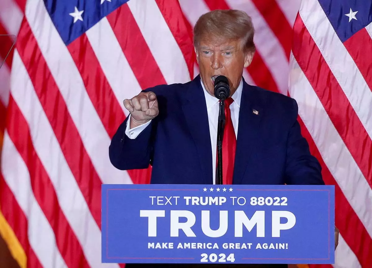 Former US President Donald Trump makes an announcement of his plans to run for president in the 2024 presidential election at his Mar-a-Lago estate in Palm Beach, Florida