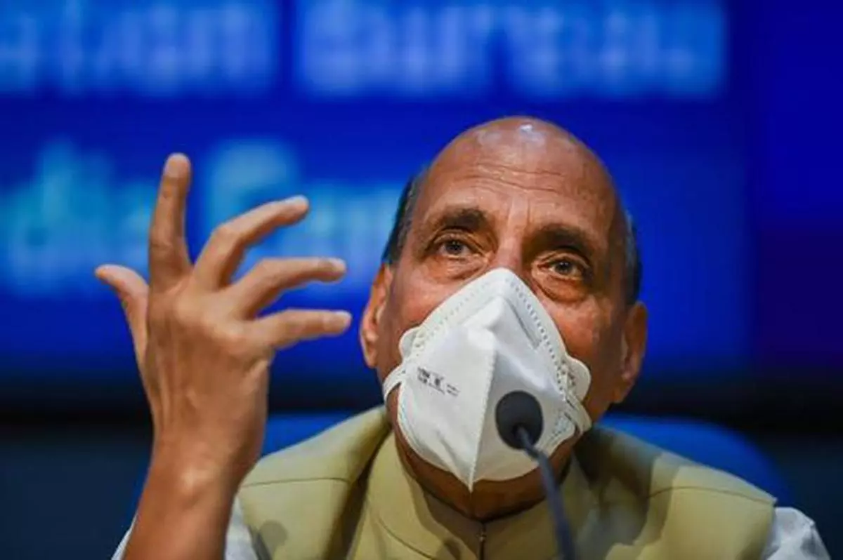 Defence Minister Rajnath Singh addresses a press conference, at NMC in New Delhi, Sunday, September 20, 2020. 