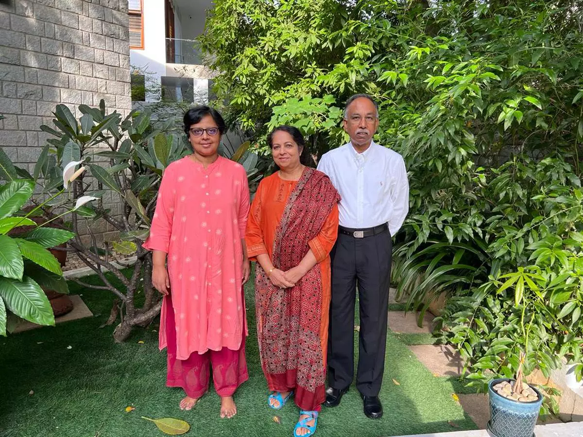 (from left to right) Meera Rajeevan, Kumari Shibulal and SD Shibulal 