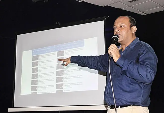 Co-founder of AltNews Pratik Sinha speaking at a seminar at Osmania University in Hyderabad (File photo) Co-founder of AltNews Pratik Sinha speaking at a seminar at Osmania University in Hyderabad (File photo)