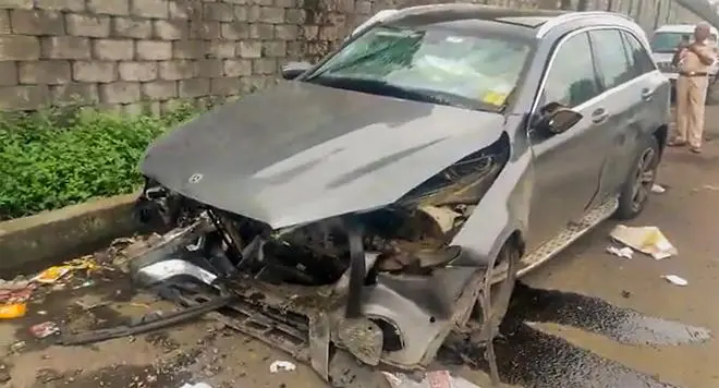 Wreckage of the Mercedes car in which businessman and former Tata Sons Chairman Cyrus Mistry was traveling when it met with an accident in Palghar (PTI) Wreckage of the Mercedes car in which businessman and former Tata Sons Chairman Cyrus Mistry was traveling when it met with an accident in Palghar (PTI)