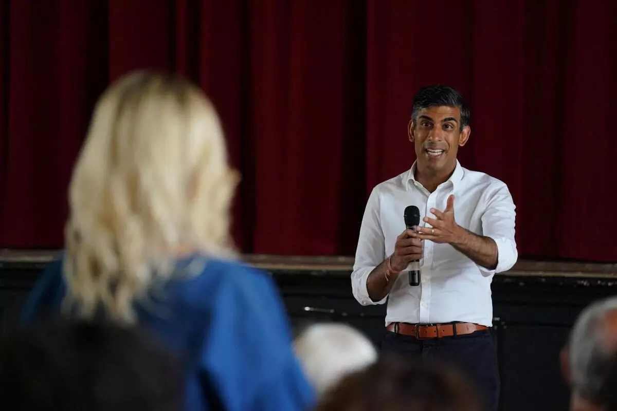 Conservative leadership candidate Rishi Sunak attends an event, as part of the campaign to be leader of the Conservative Party and the next prime minister, at Ribble Valley in Lancashire, Britain August 8, 2022. REUTERS