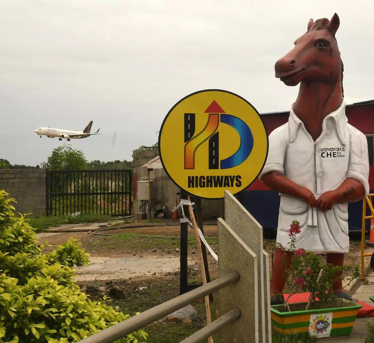 Thambi, the official mascot of the 44th Chess Olympiad, seen near the Chennai airport