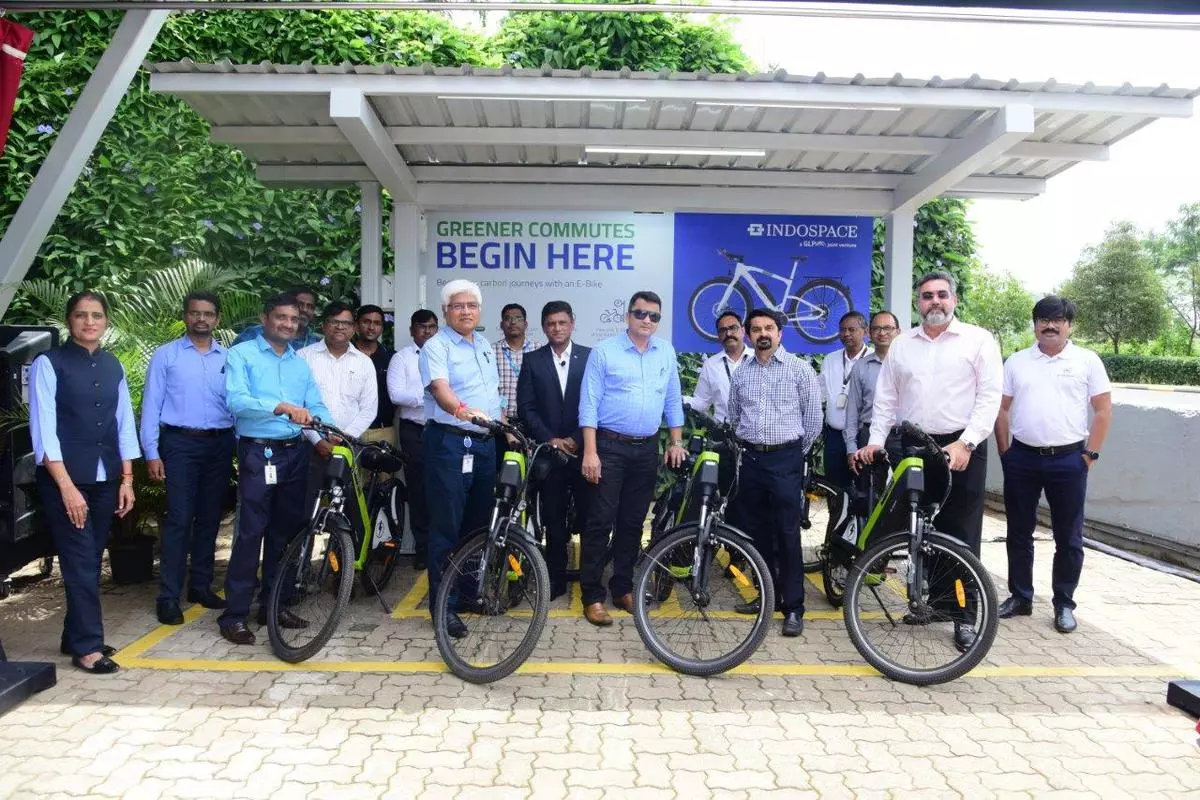 Aditya Sikri, President, IndoSpace launching the e-Bikes on Zero Emission Day with Seniors leaders from IndoSpace Park, Chakan, Pune