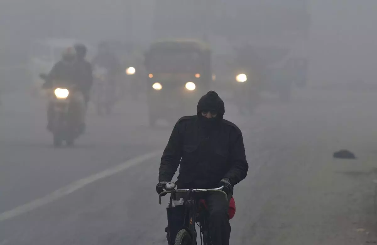 Dense fog engulfed many parts of the capital with low visibility on a cold and smoggy weather in New Delhi on Thursday, January 12, 2023. (Photo: RV MOORTHY/The Hindu)