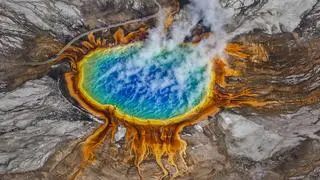 An aerial view of the incredible Grand Prismatic Spring in Wyoming, USA's Yellowstone National Park An aerial view of the incredible Grand Prismatic Spring in Wyoming, USA's Yellowstone National Park
