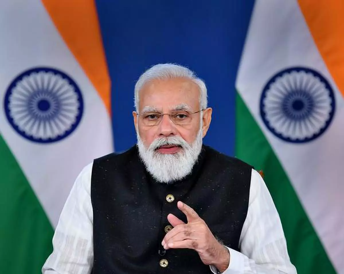 **EDS: IMAGE MADE AVAILABLE FROM PIB** New Delhi: Prime Minister Narendra Modi speaks during the G20 Extraordinary Summit on Afghanistan, via video conferencing, in New Delhi, Tuesday, October 12, 2021. (PTI Photo)(PTI10_12_2021_000217B)