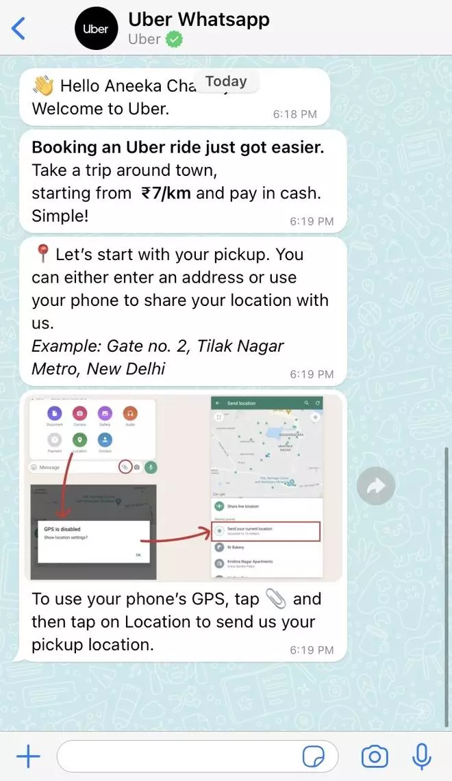 Short guide from Uber on boking rides via WhatsApp.