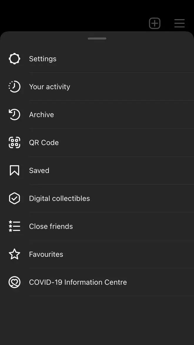 Profile options on Instagram.