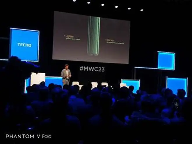 Phantom V Fold Launch Officer, Olivier Mas, reveals the details of PHANTOM V Fold at the smartphone’s launch event during MWC Barcelona 2023. Phantom V Fold Launch Officer, Olivier Mas, reveals the details of PHANTOM V Fold at the smartphone’s launch event during MWC Barcelona 2023.