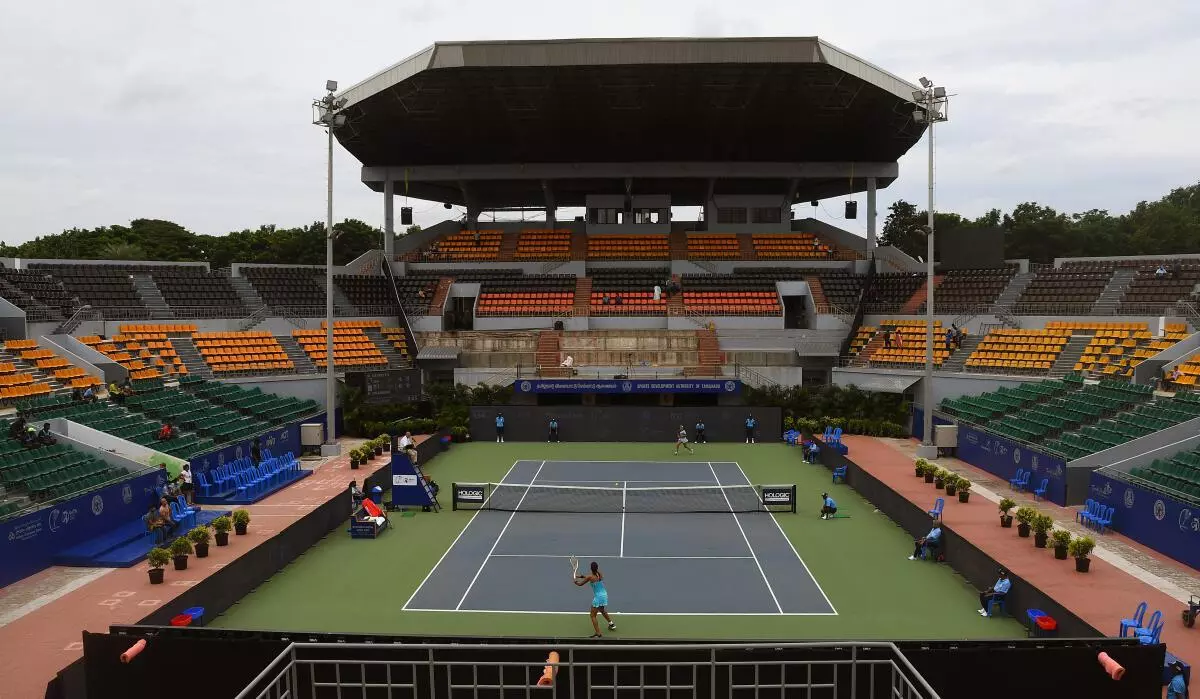 A view of the center court at SDAT Tennis Stadium, Nungambakkam in Chennai. (Photo Srinivasan KV/ THE HINDU)