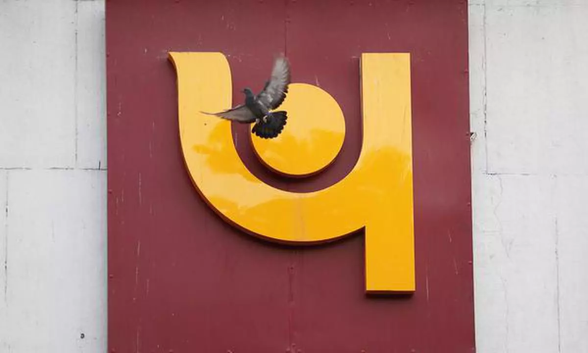 FILE PHOTO: A pigeon flies past the logo of Punjab National Bank outside a branch of the bank in New Delhi, India February 15, 2018. REUTERS/Adnan Abidi/File photo