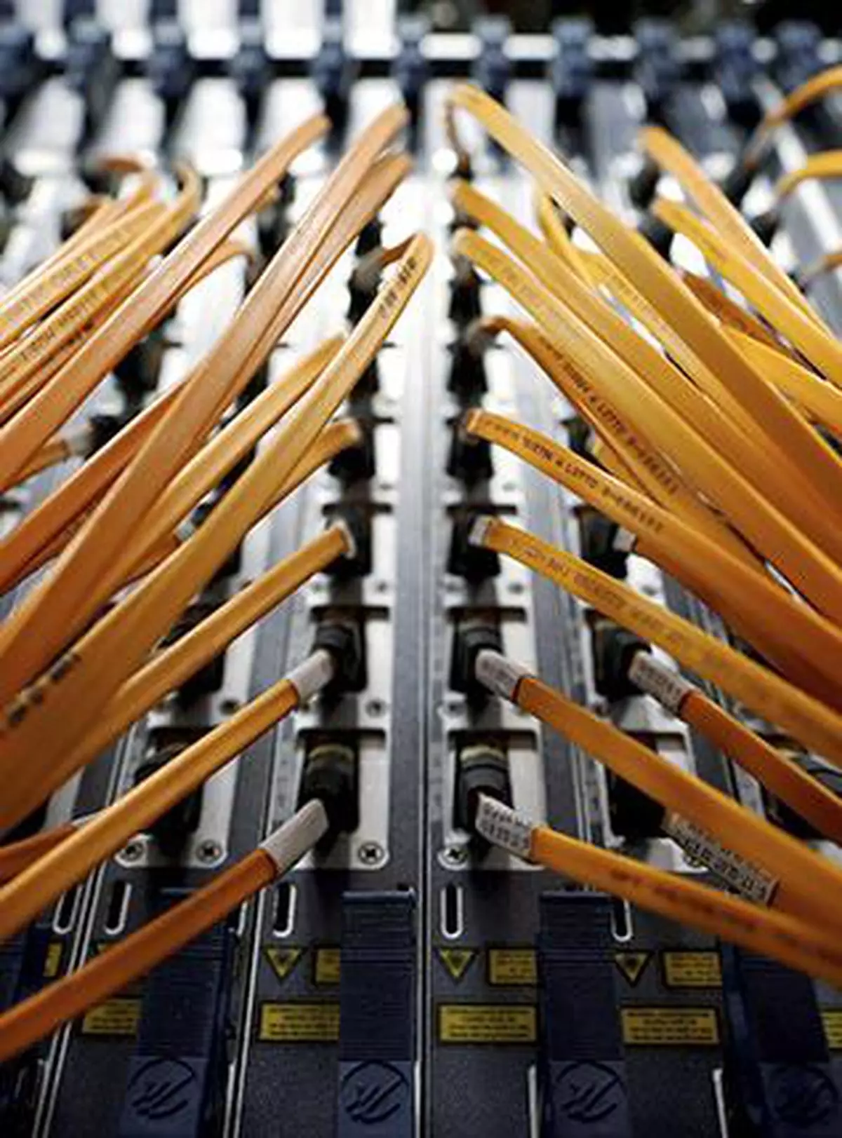 FILE PHOTO: Optical fibre cables of Telecom Italia are seen in a telephone exchange in Rome, Italy December 20, 2013. REUTERS/Alessandro Bianchi/File Photo
