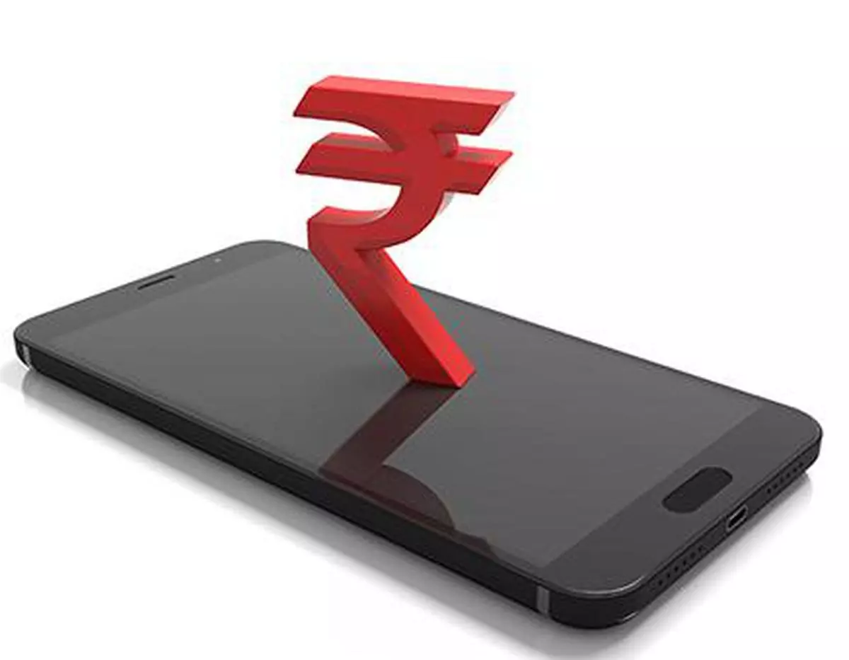 Rupee Indian currency symbol on mobile - 3D Rendering Image