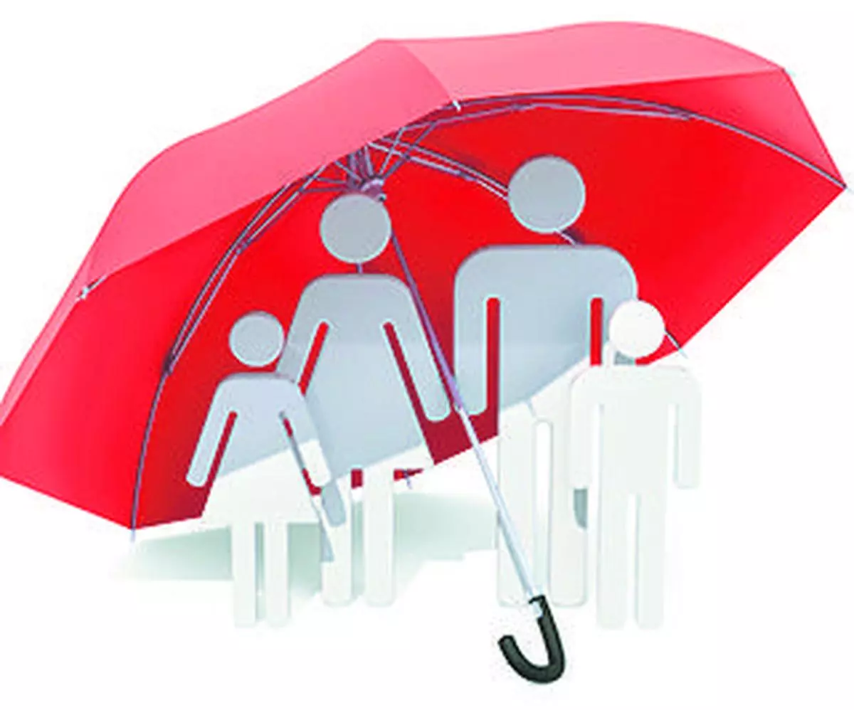 Family under umbrella. Healthcare and medical insurance concept. 3D rendering isolated on white background