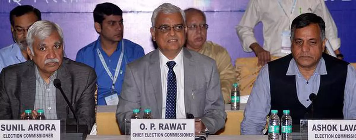 Chief Election Commissioner OP Rawat with Election Commissioners Sunil Arora and Ashok Lavasa during a meeting of all National and State-recognised political parties in New Delhi  on Monday